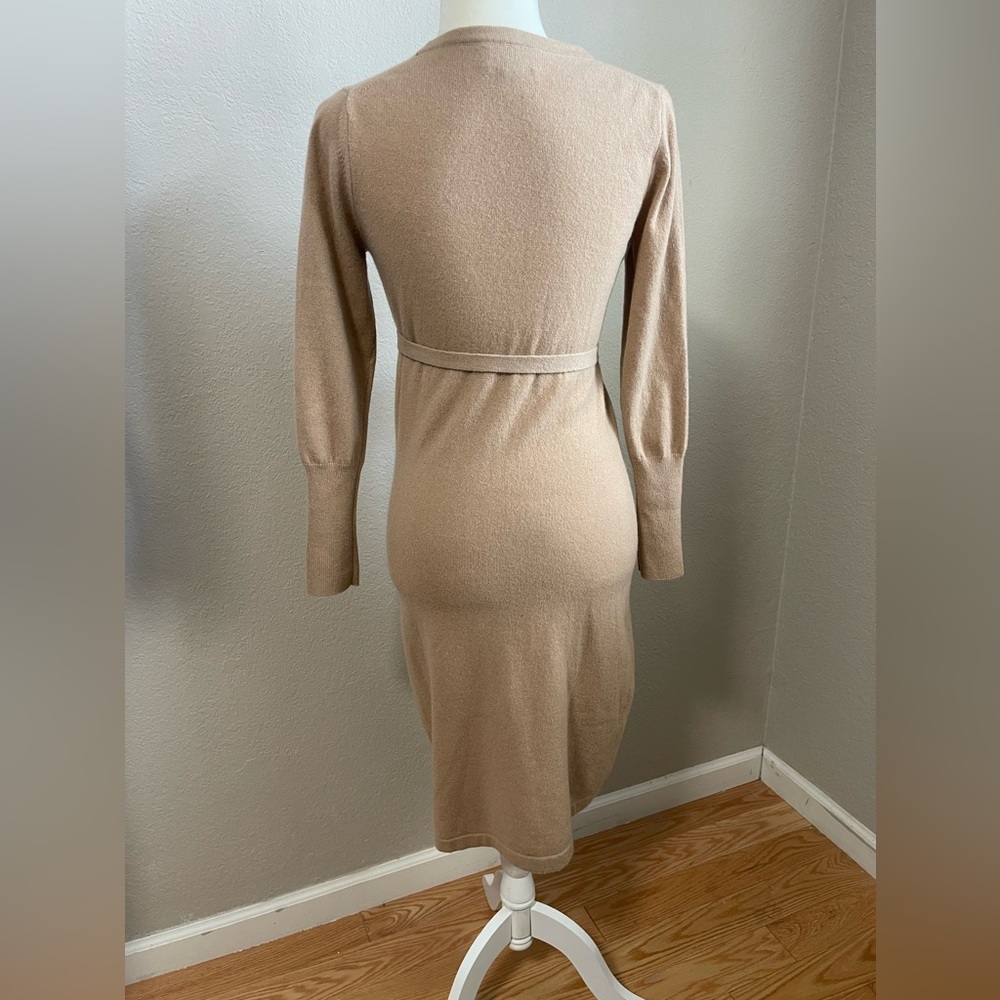 Pure Collection cashmere Tan Ribbed Tie Front Sheath Dress - Picture 2 of 7